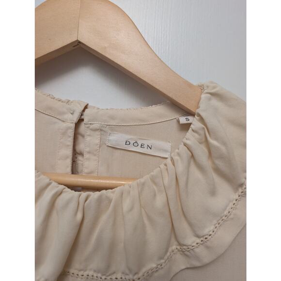 Doen Silk Crysanthe Waist Tie Top Cream Ruffle Collar Cottagecore Fairy Whimsy - Picture 4 of 7